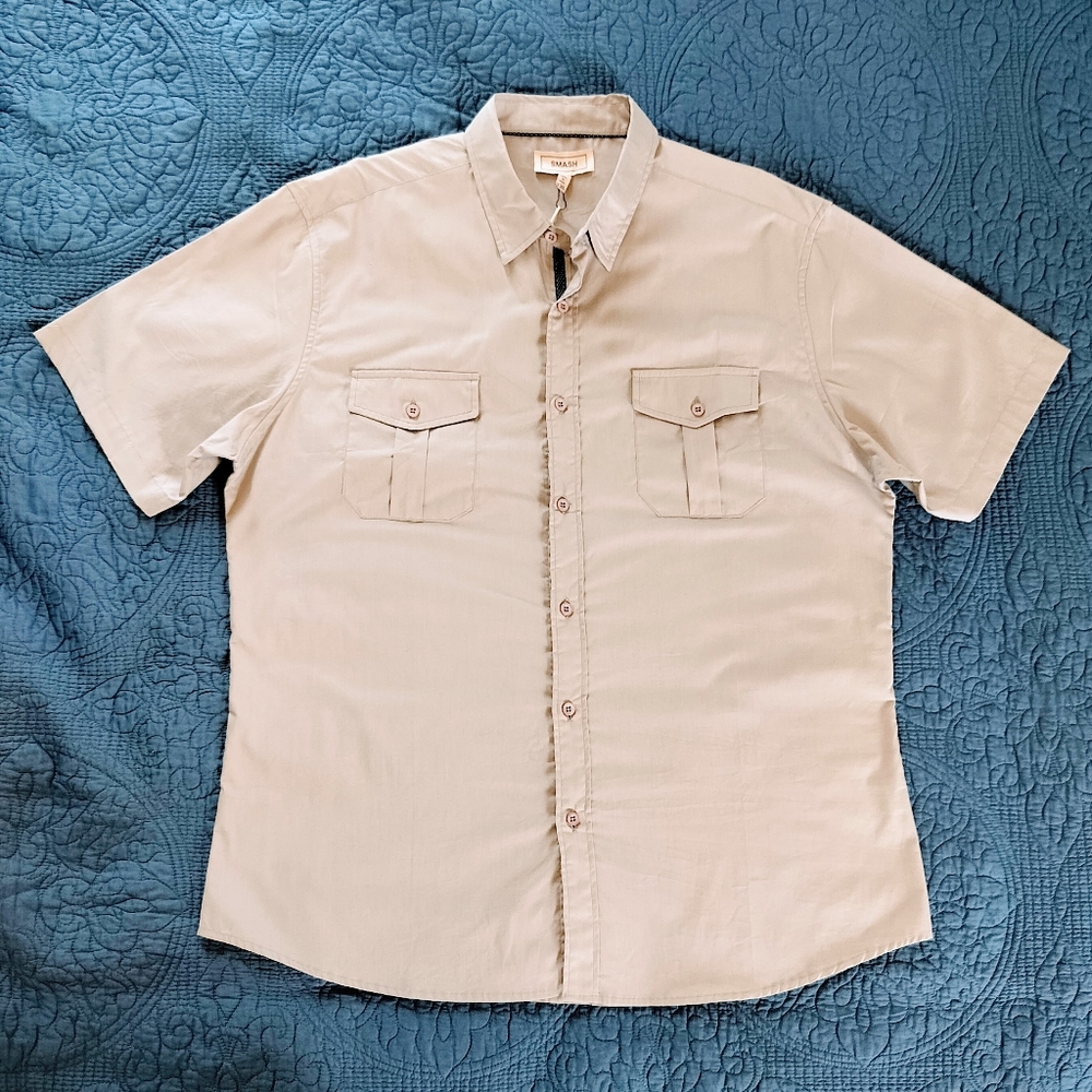 Men's Light Tan Casual Button Down Shirt Size XXL: Extra Large (Smash, Wrangler)